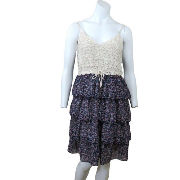 Keren Hart Slip Dress L Crocheted Tiered Ruffles Spaghetti Straps Lined NWT - Picture 1 of 12